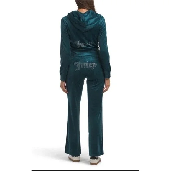 JUICY COUTURE Velour OG Booty Bling Tracksuit Set Sz Large Velvet Green Y2K 90s